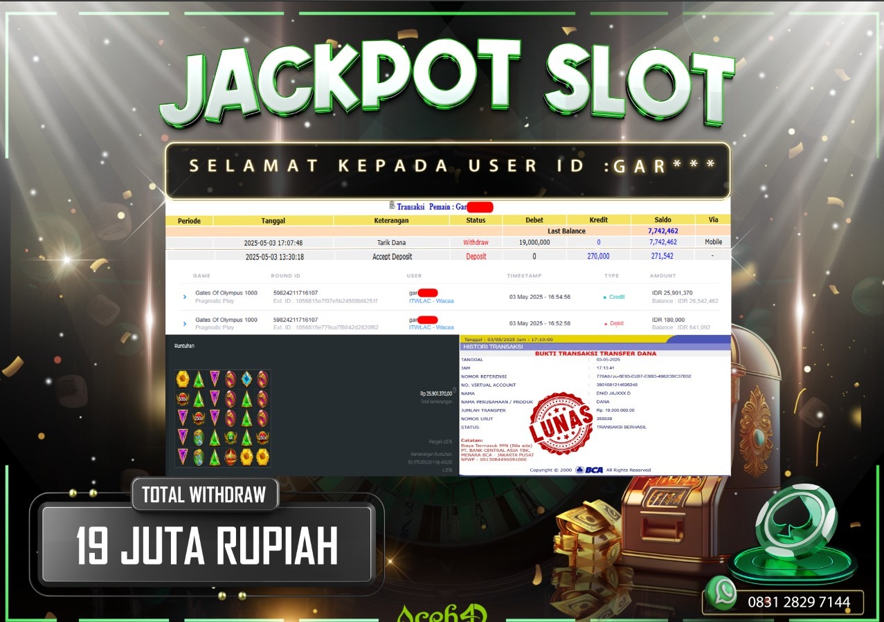 JACKPOT SLOT DARI MEMBER SETIA ACEH4D TGL 03/05/2025 💸💸