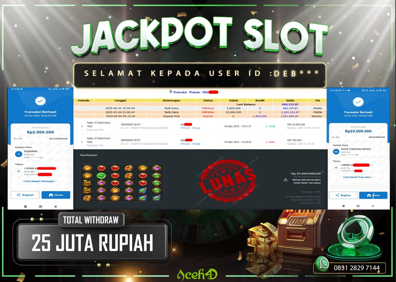 JACKPOT SLOT DARI MEMBER SETIA ACEH4D TGL 04/05/2025 💸💸