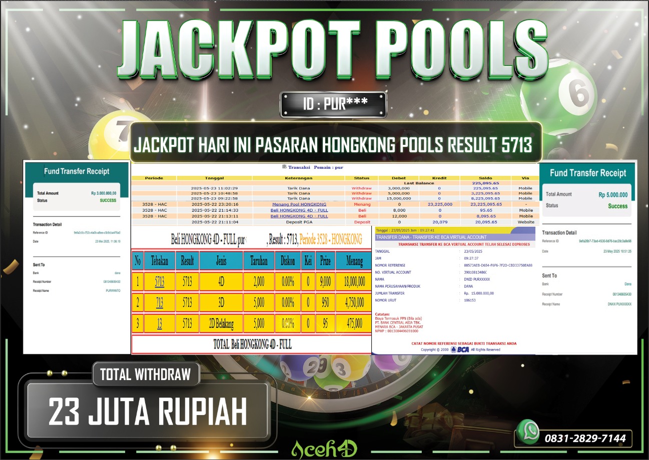 JACKPOT TOGEL PASARAN HONGKONG DARI MEMBER SETIA ACEH4D TGL 22/05/2025  💸💸