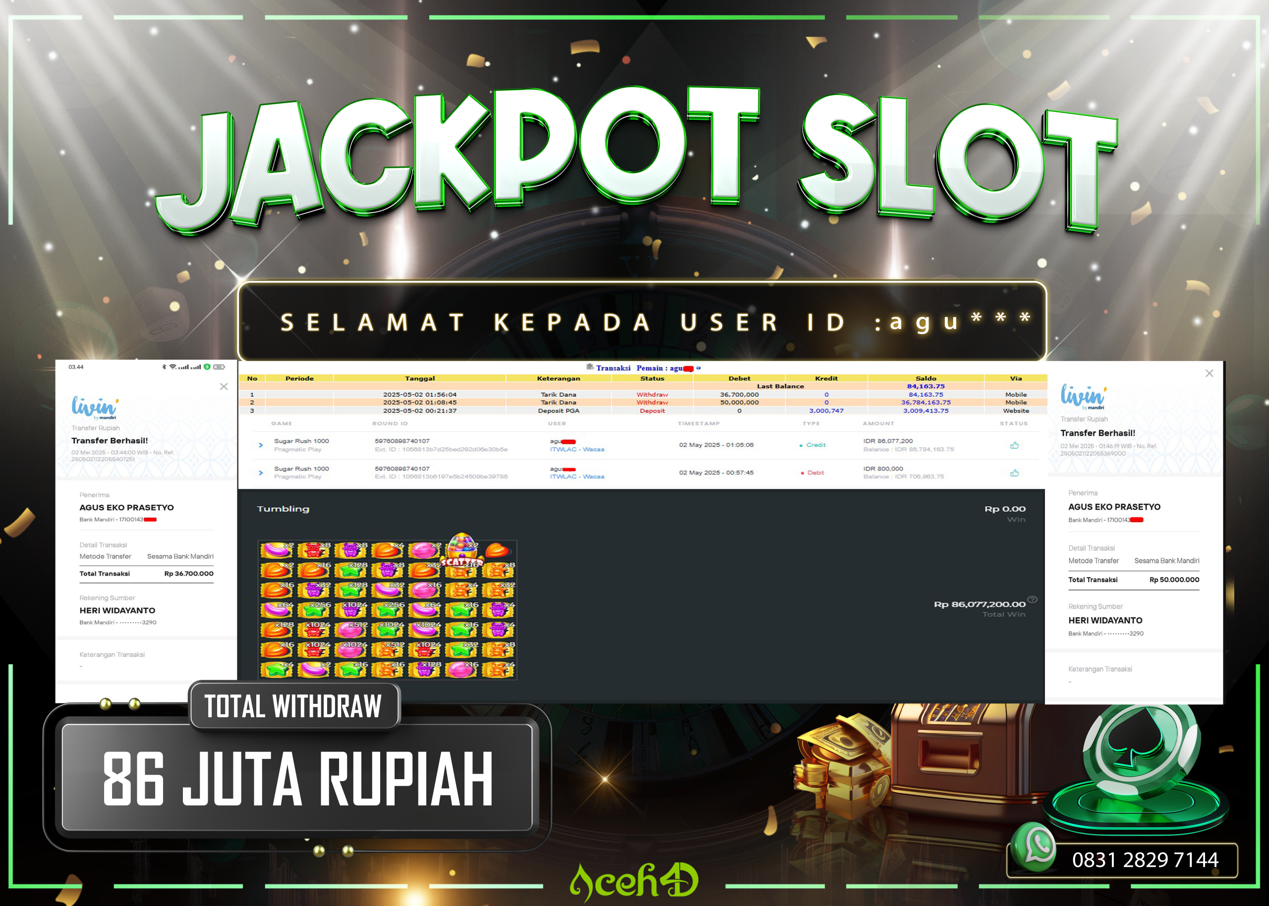 💸💸 JACKPOT SLOT DARI MEMBER SETIA ACEH4D TGL 02/05/2025 💸💸