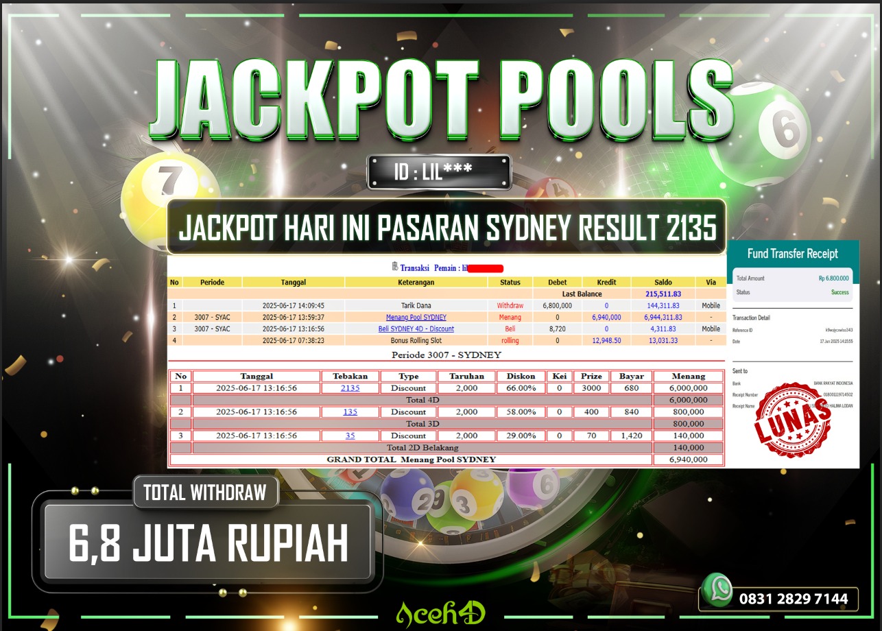 🔥🔥 JACKPOT HARI INI,SELASA 17-06-2025 🔥🔥  JACKPOT TOGEL PASARAN SYDNEY DARI MEMBER SETIA ACEH4D 💸💸