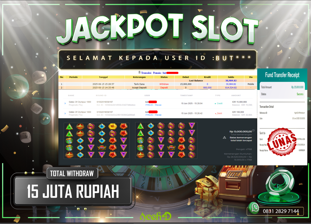 🔥🔥  JACKPOT HARI INI, MINGGU 15-06-2025 🔥🔥 JACKPOT SLOT DARI MEMBER SETIA ACEH4D 💸💸